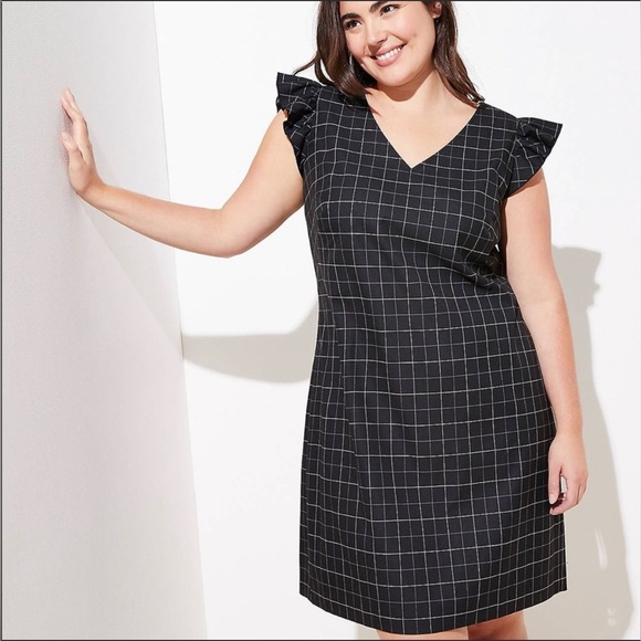 Loft Plus Windowpane Flutter Sleeve Work Shift Dress Business - Picture 1 of 8